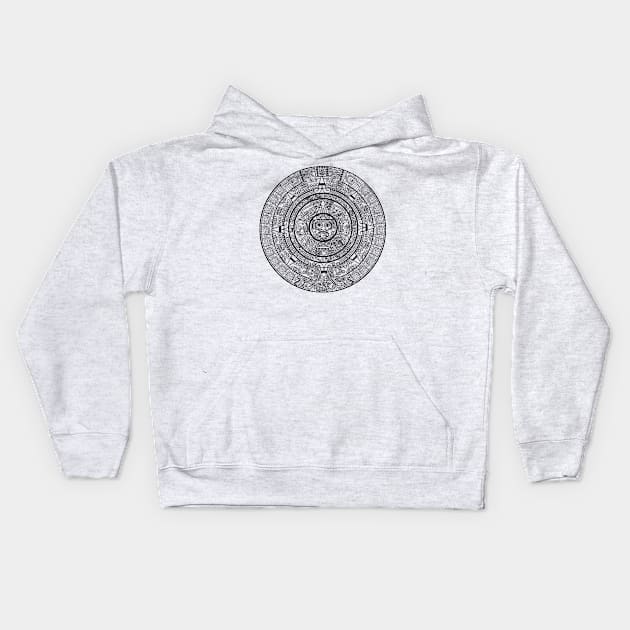 Aztec Calendar - Calendario Azteca - black design Kids Hoodie by verde